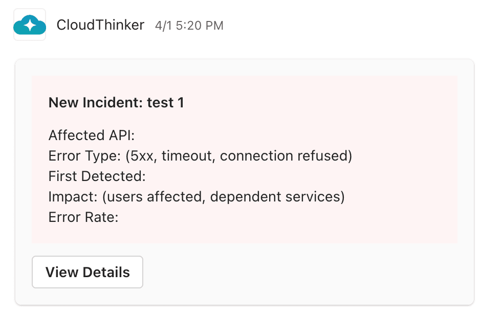CloudThinker incident notification in Microsoft Teams